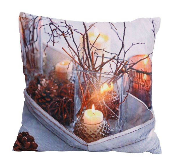 Ukrasni jastuk "Svijeća s granama" s LED svjetlom